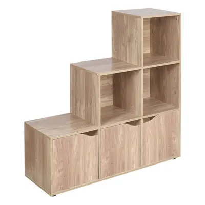 (Oak, Oak) Cube Step Storage Bookcase Shelf Unit Doors Wood