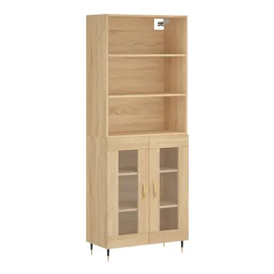 (sonoma oak, glass doors) vidaXL Highboard Sideboard Storage Cabinet High Gloss White Engineered