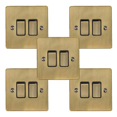 5 PACK Gang Double Metal Light Switch ANTIQUE BRASS Way 10A Black Trim