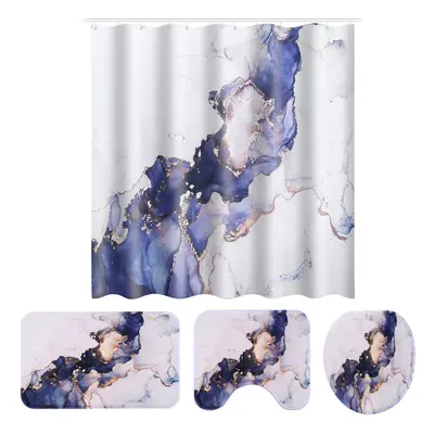 (3) 180x180CM Polyester Shower Curtain Set Waterproof Anti-slip Dustprood Fannel Bath Mat Set