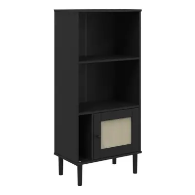 (black) vidaXL Bookcase Bookshelf Storage Cabinet SENJA Rattan Look Solid Wood Pine