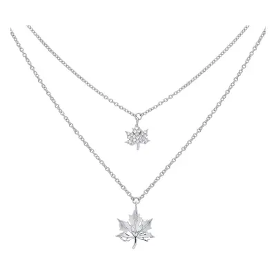 Jewelco London Ladies Sterling Silver Cubic Zirconia Canada Maple Leaf Charm Necklace inch - GVK