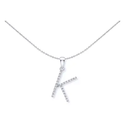 Jewelco London 9ct White Gold Diamond Initial Charm Pendant Letter K 8mm x 17mm - INNR029-K