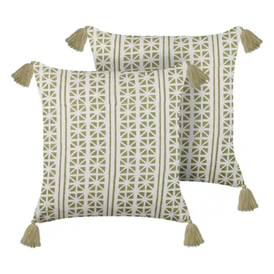 Set of Decorative Cushions SYRINGA Cotton x cm Green Geometric Pattern