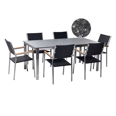 Garden Dining Set Seater COSOLETO/GROSSETO Tempered Glass Granite Effect Black