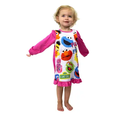 Sesame Street Toddler Girls Long Sleeve Nightgown Pajamas (2T, Pink/White)