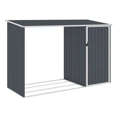 vidaXL Garden Firewood Shed Anthracite Galvanised Steel Outdoor Timber Storage