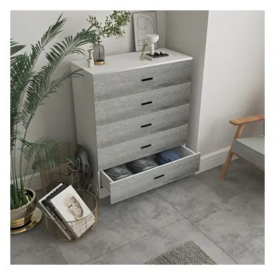 (White Carcass]+Ash Grey Drawers, 5) Or Drawer Wooden Bedroom Chest Cabinet Modern Wide Storage 