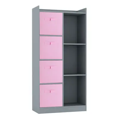 (Grey, Light Pink) Bookcase with Fabric Drawers | Cube Wooden Unit