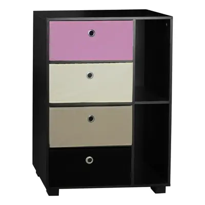 (Black+Pink, Black) Section Wooden Bookcase Living Room Drawers