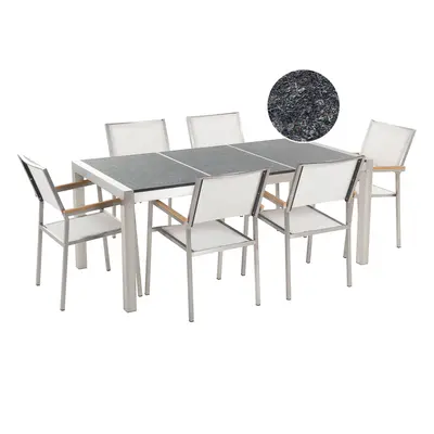 Dining Set for GROSSETO Stone Basalt Effect 180x90x74 cm White