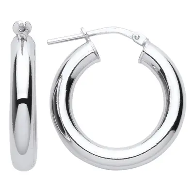 Jewelco London Ladies Rhodium Plated Sterling Silver Round Tube Donut Hoop Earrings 20mm 4mm - E