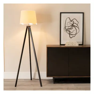 ValueLights Barbro Scallop White Edge Shade Black Floor Lamp & Bulb