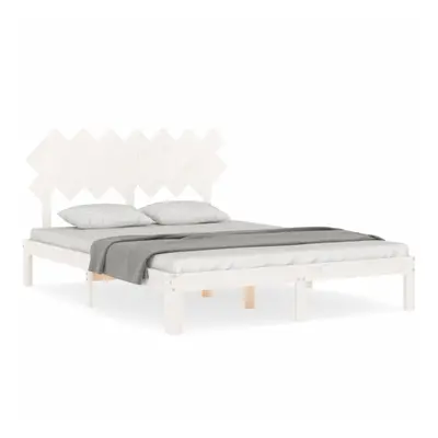 (white, x cm) vidaXL Bed Frame Bed Base Wooden Platform Bed with Headboard Double Solid Wood