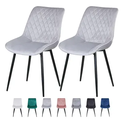 (LIGHT GREY) Set of Velvet Chairs Padded Seat Metal Legs ELLE