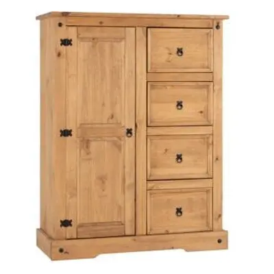 Seconique Corona Door Drawer Low Wardrobe Distressed Waxed Pine