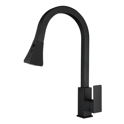 (Black) Kitchen Sink Hot And Cold Faucet Single Handle Brushed Nickel Stainless Steel Gooseneck 