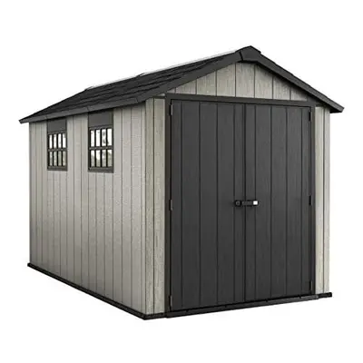 Keter Oakland 7.5 x Outdoor Duotech Storage Shed, Paintable with Two Windows and a Skylight