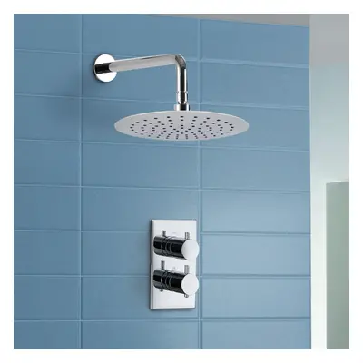 2 Dial Way Concealed Thermostatic Mixer Round Bathroom Slim Shower Head