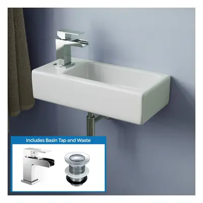 Alvey 360mm Wall Hung Cloakroom Left Basin Waterfall Mono Tap Waste