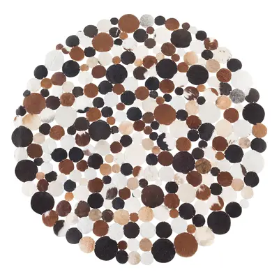 Round Cowhide Area Rug cm Brown Multicolour SORGUN