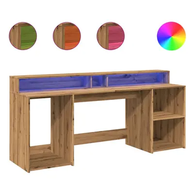 vidaXL Desk with LED Lights Writing Working Table Artisian Oak Engineered Wood