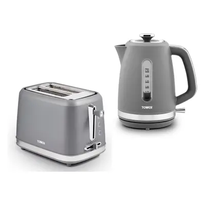 Tower Odyssey Grey Kettle & Toaster Matching Set Grey/Chrome Accents