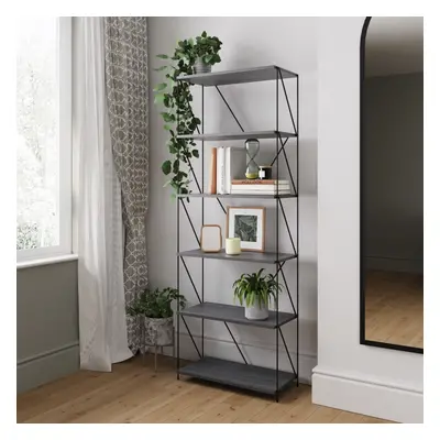 Leyo Grey Tier Bookcase Tall Storage Shelving Unit for Home / Office