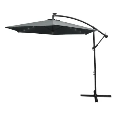 (Black, Fan Base) 3m LED Cantilever Parasol Banana Umbrella Garden