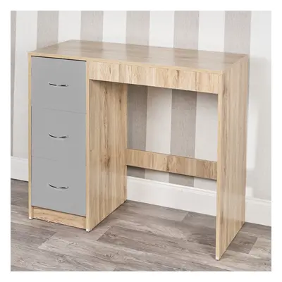 (Oak Carcass + Grey Drawers) Drawer Wooden Dressing Computer Work Table Desk