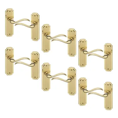 (6x Polished Brass Plain) Constance Metal Lever Latch Door Handles Set