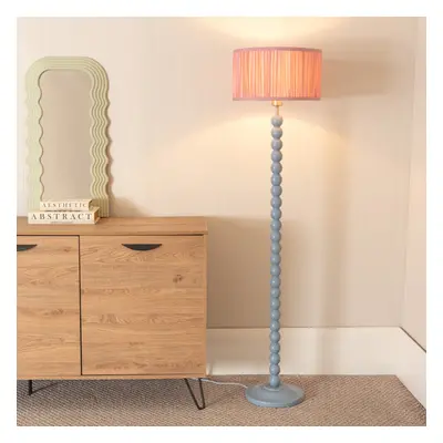 ValueLights Bobbins Ruched Pink Shade Powder Blue Floor Lamp & Bulb