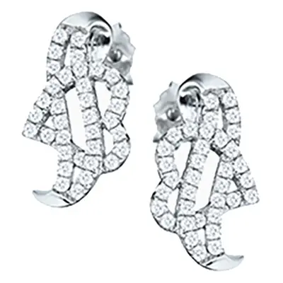 Jewelco London Rhodium Plated Sterling Silver White Cubic Zirconia Ribbon Scroll Love Heart Coeu