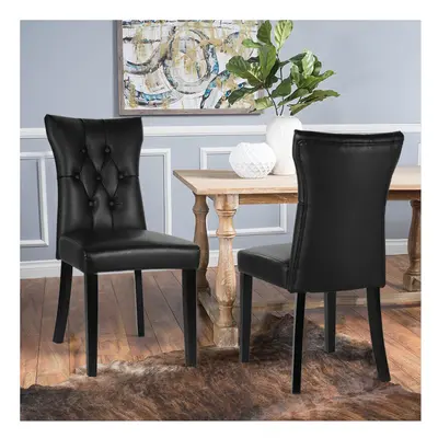 2Pcs Litchi Grain PU Leather High Backrest Dining Chairs