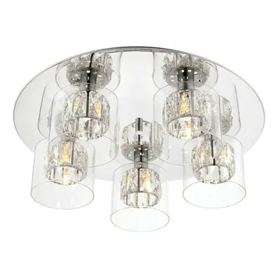 Flush Ceiling Mount Light Chrome Crystal Chandelier Round Modern Bulb Pendant