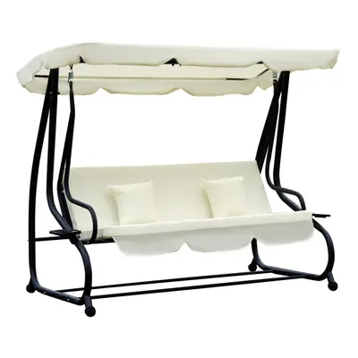 Outsunny Seater Swing Chair for Outdoor w/ Adjustable Canopy, Cream White