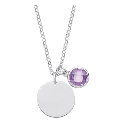 Jewelco London Ladies Sterling Silver Lilac Checkerboard Button Cubic Zirconia June Birthstone M