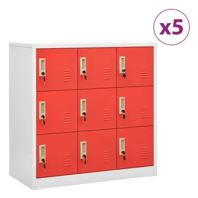 vidaXL 5x Locker Cabinets Light Grey and Red Steel Office Storage Side Cabinet