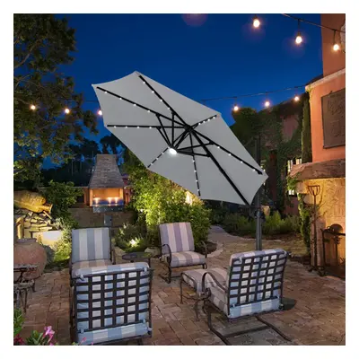 3m Aluminium Garden Cantilever Parasol with Degree Rotation Solar LED Outdoor Patio Round Umbrel