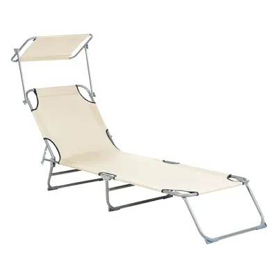 Steel Reclining Sun Lounger with Canopy Cream FOLIGNO