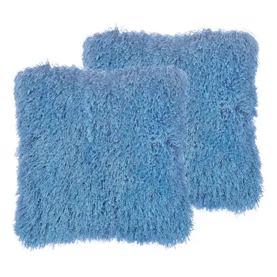 Set of Shaggy Cushions x cm Blue CIDE