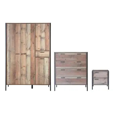 3 Piece Bedroom Set Door Wardrobe Drawer Chest Bedside Table