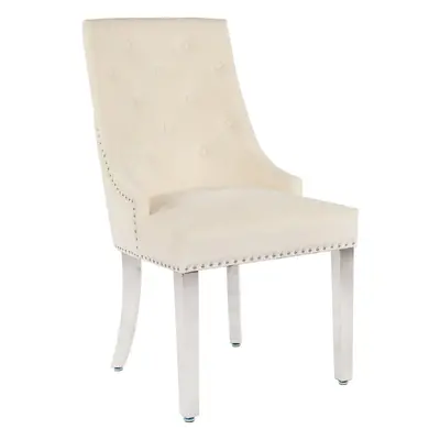 (Single Chair, Cream With Chrome Legs) Luxury Lion Knocker Velvet Dining Chairs Padded Gold/Silv