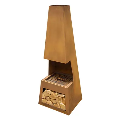 Through Access Pyramid Chiminea, Fireplace, Heater with Firewood Storage, W45 x H150cm - Corten 