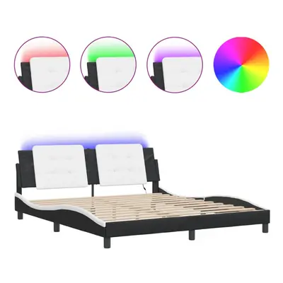 (black and white, x cm) vidaXL Bed Frame with LED Lights Black 180x200 cm Super King Faux Leathe