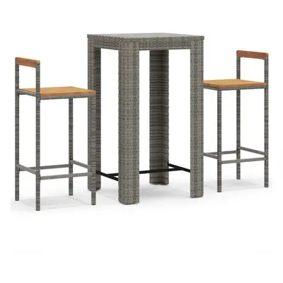 (grey, piece) vidaXL Garden Bar Set Bar Table and Chair Poly Rattan and Solid Wood Acacia