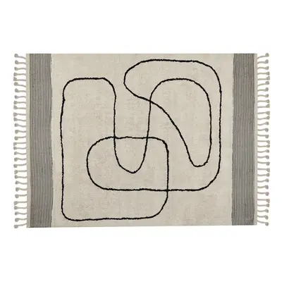 Cotton Area Rug x cm Beige and Black DOKUZ