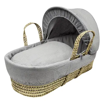 Grey Waffle Palm Moses Basket With Mattress, Padded Liner And Hood