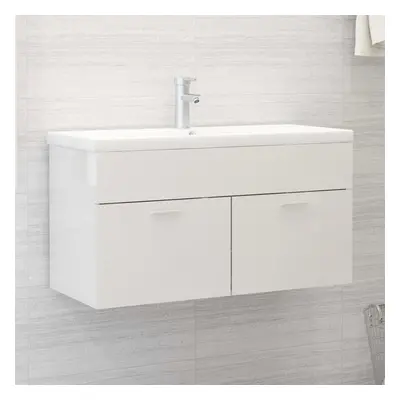 vidaXL Sink Cabinet with Built-in Basin High Gloss White Chipboard Vanity Unit