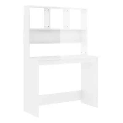 (high gloss white) vidaXL Desk with Shelves Standing Desk Study Writing Table Engineered Wood